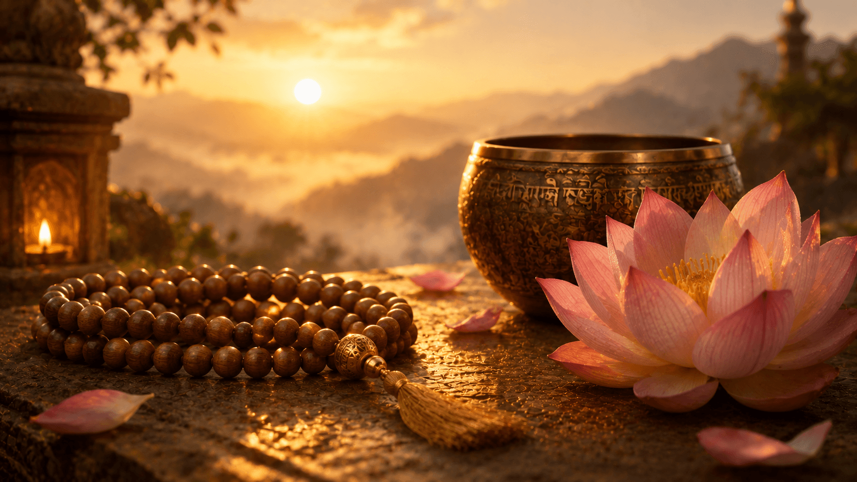 Singing bowl and lotus — a symbol of peaceful practice